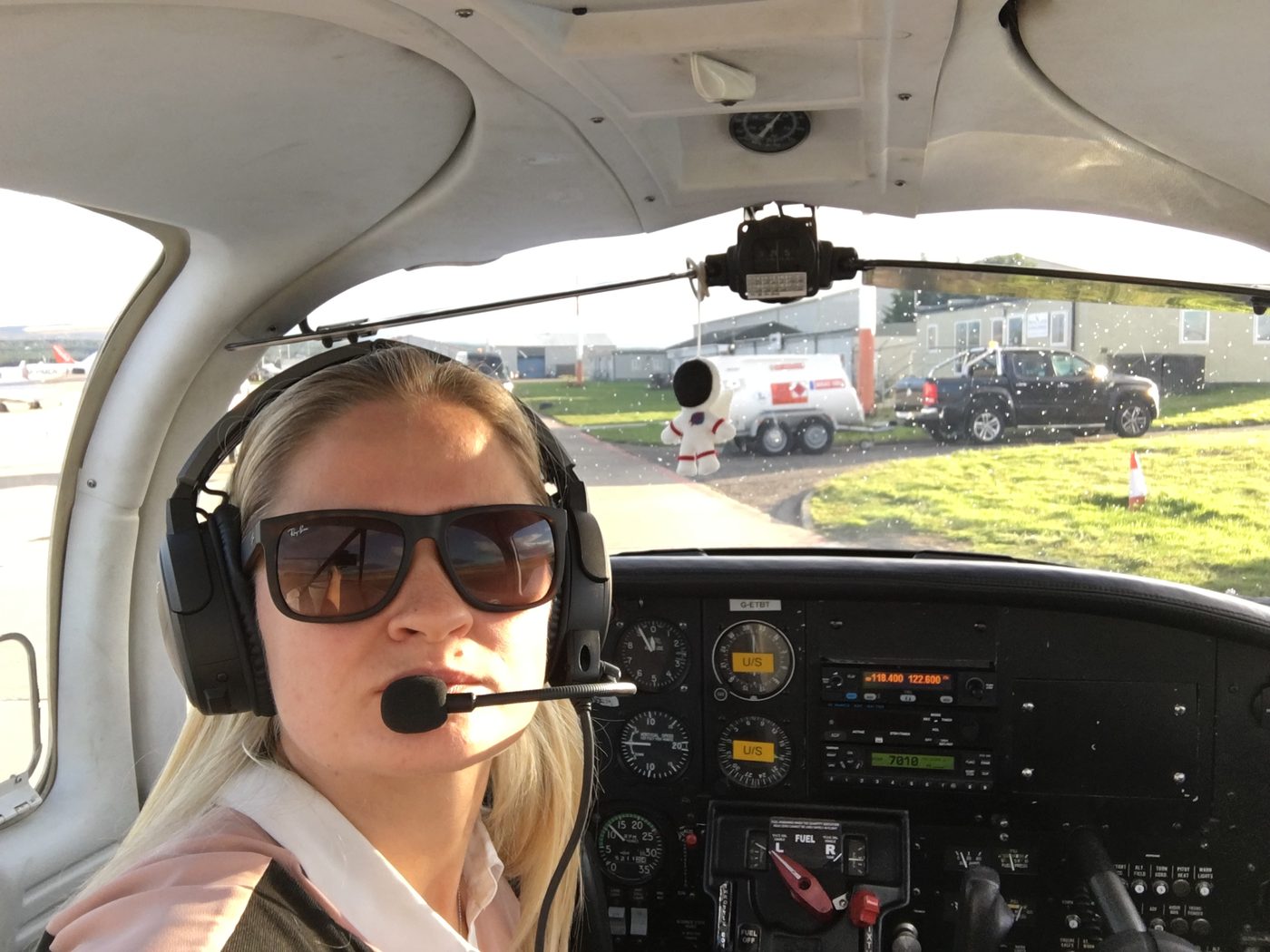 Tess Morris-Paterson at the controls of a light aircraft