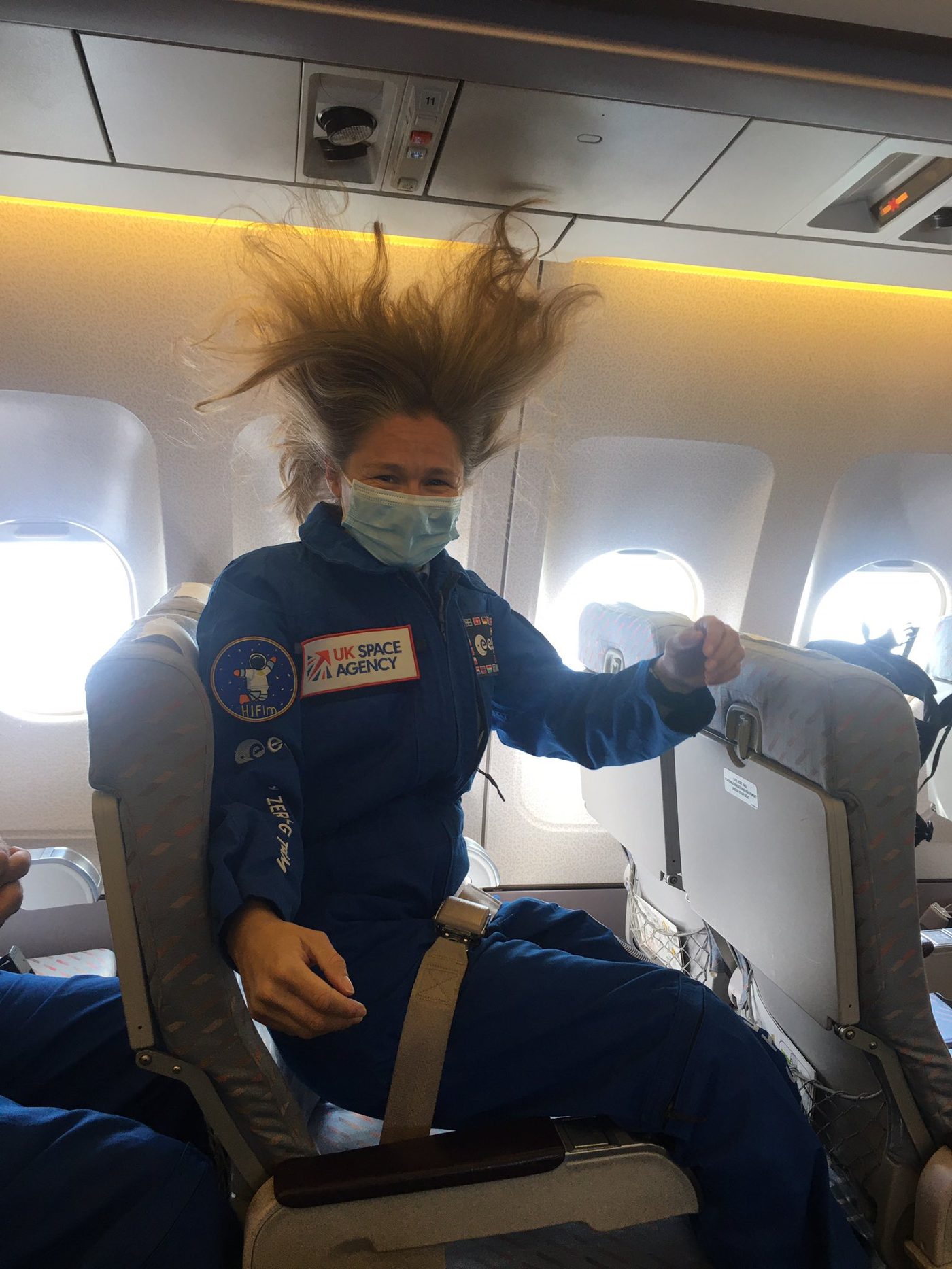 Tess Morris-Paterson floating in microgravity during a parabolic flight